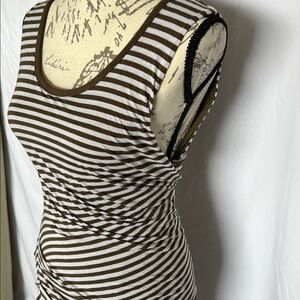 Puckered tank dress striped olive and white lightweight lined large